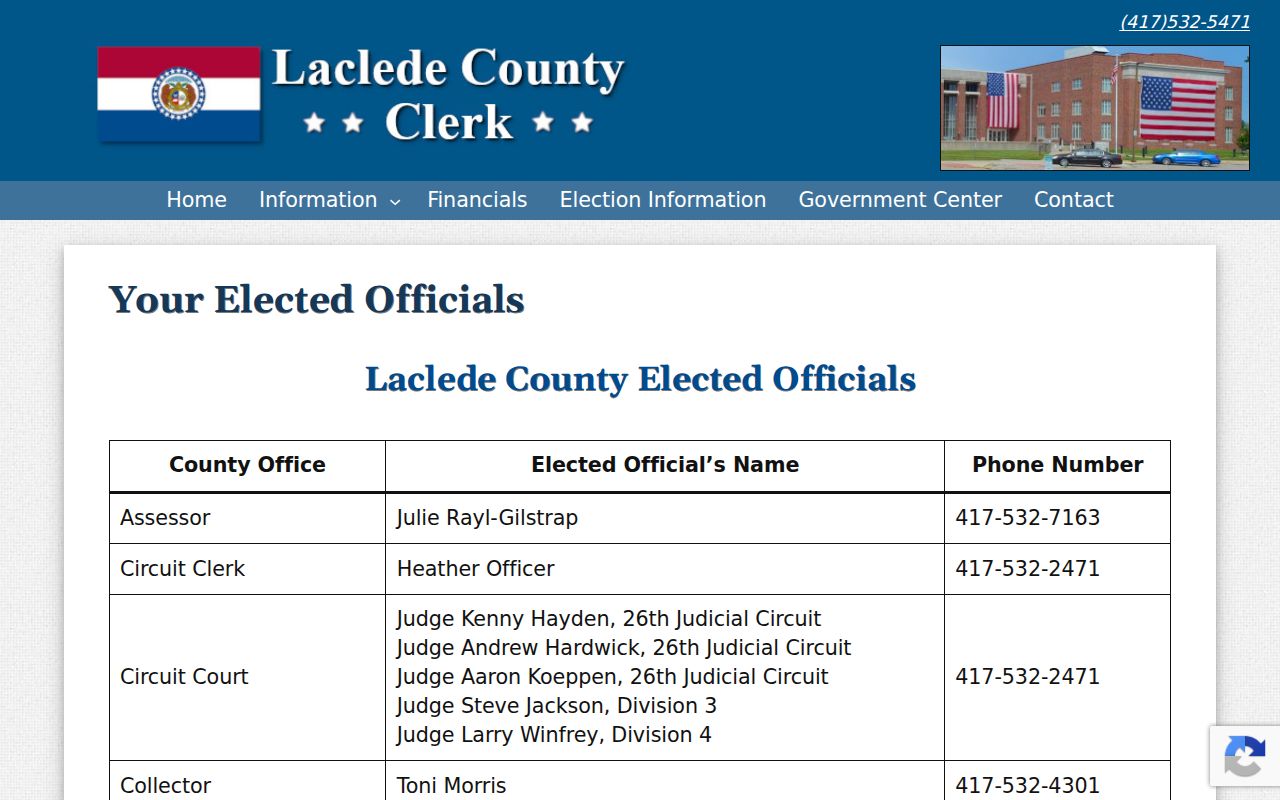 Laclede County court records reference for current county officials
