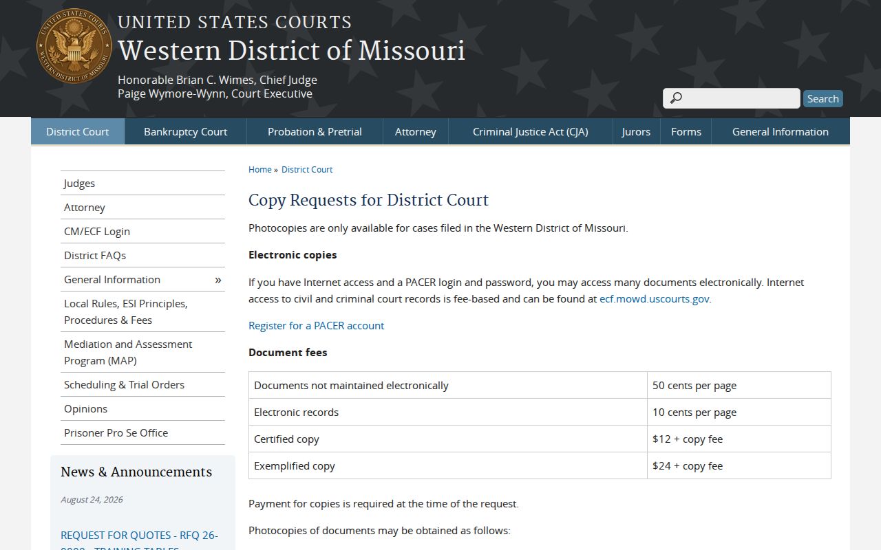 Laclede County court records reference for Western District copy requests